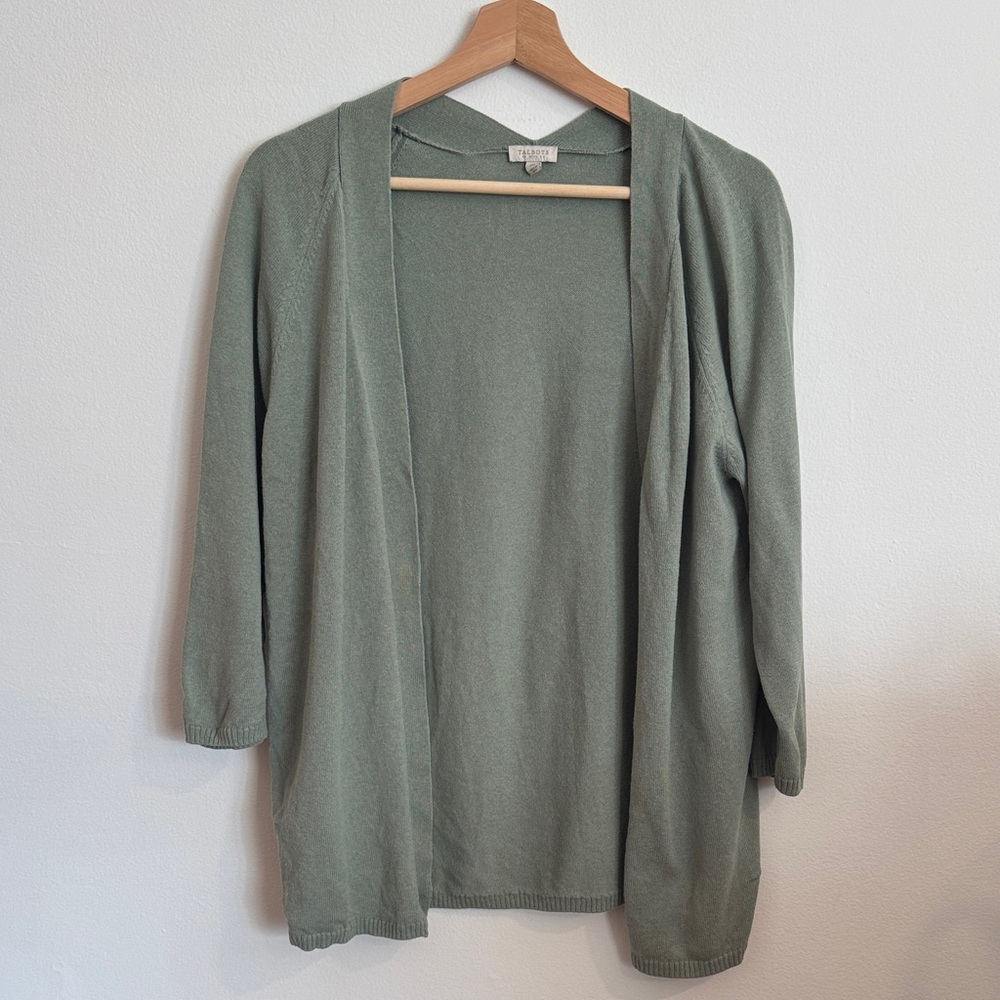 Talbots Sage Green Open-Front Cardigan
